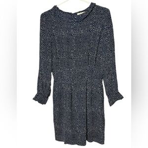 GANNI Navy Polka Dot Long Sleeve Mini Dress – Pleated Waist
